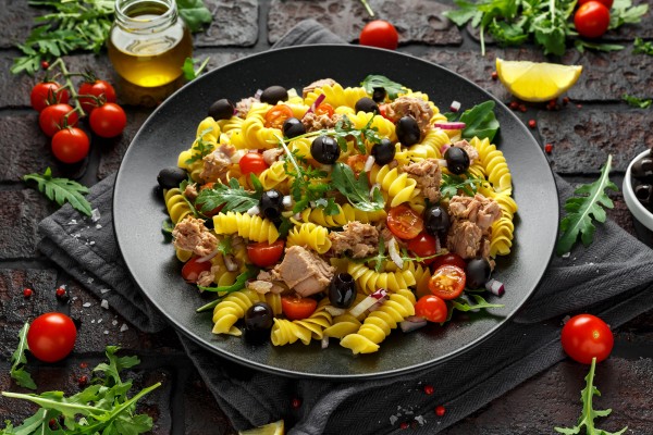 bigstock-Pasta-Tuna-Salad-With-Tomatoes-260758084